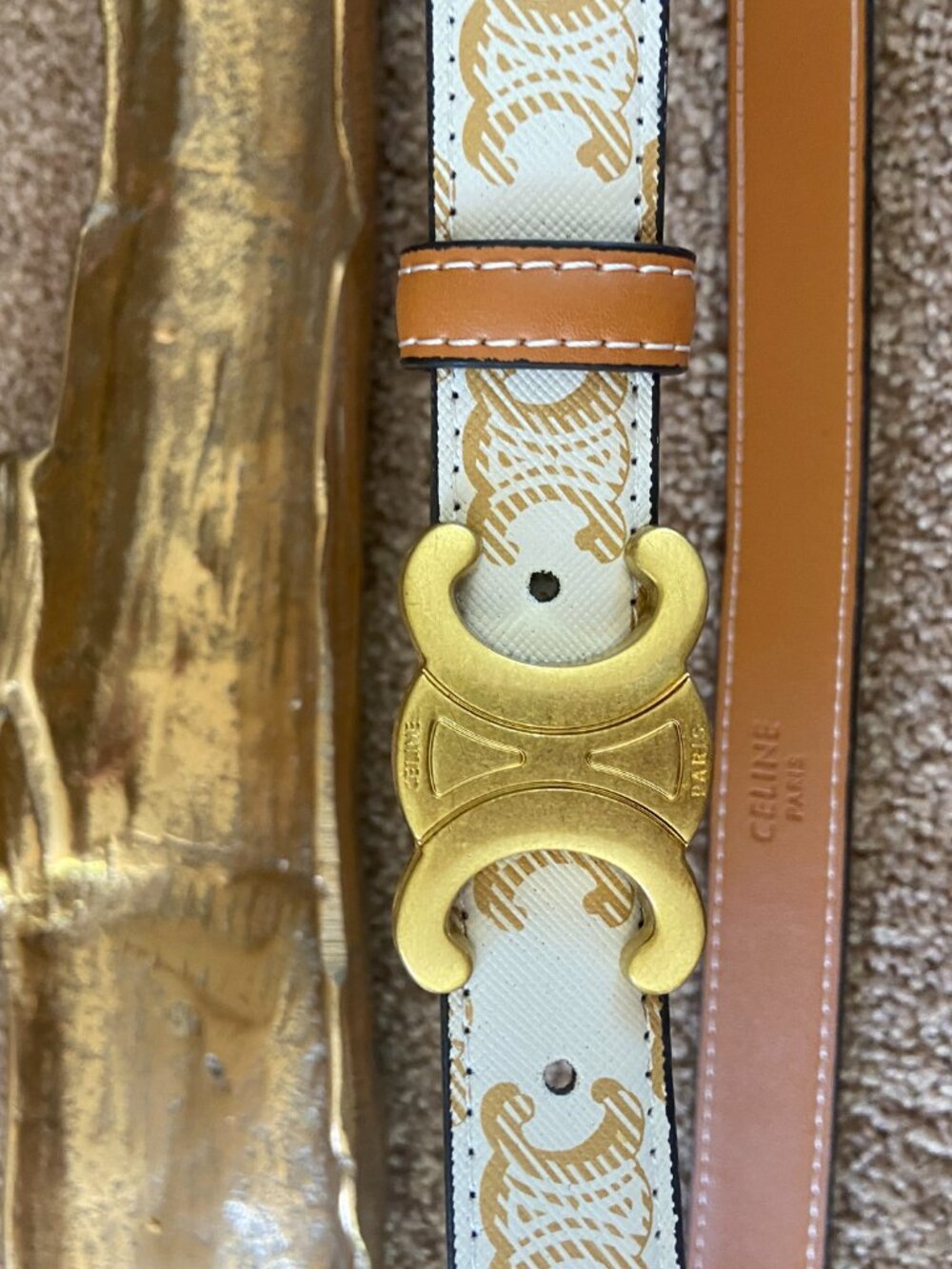 Celine Triomphe Belt 25mm in White Triomphe leather - Picture 3 of 6